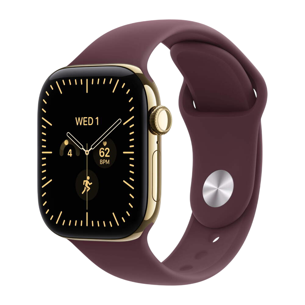 Apple Watch Series 12, 42 mm, Radiant Gold Titanium GPS+Cellular Burgundy Sport Band M/L